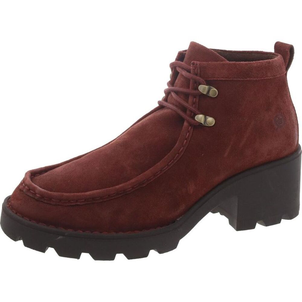 Born Womens Red Suede Lace-Up Ankle Booties Shoes New